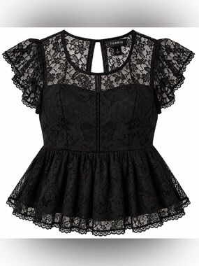Torrid Black Floral Lace Babydoll Peplum Top Size 3 Plus Gothic Romantic